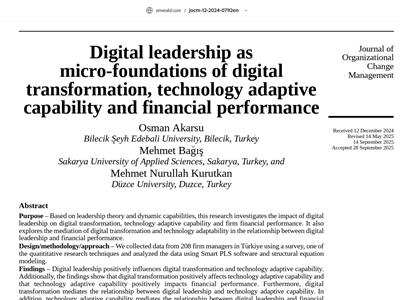 Our Department Academic Staff Asst. Prof. Osman AKARSU's SSCI Indexed Article Published in One of the Leading Journals in the Field.